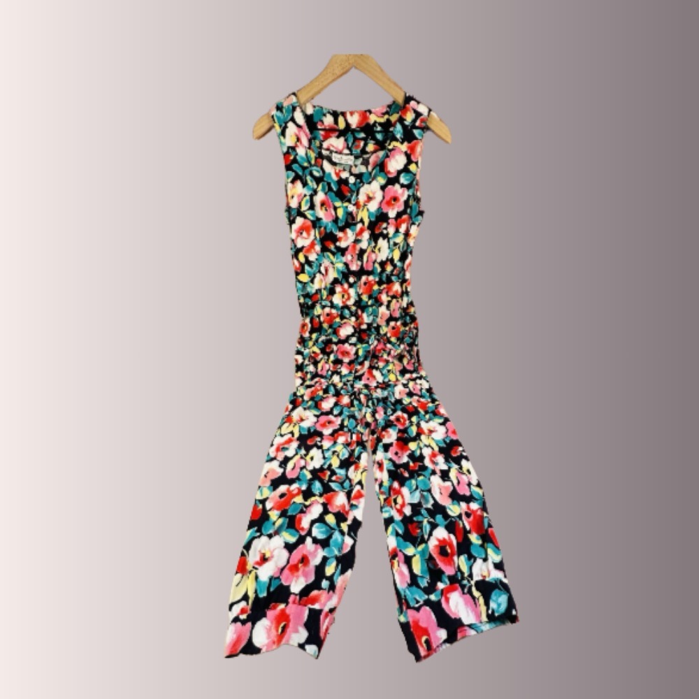 Vintage 90's Blondie and Me Jumper Romper Black Floral Sleeveless Size 9-10